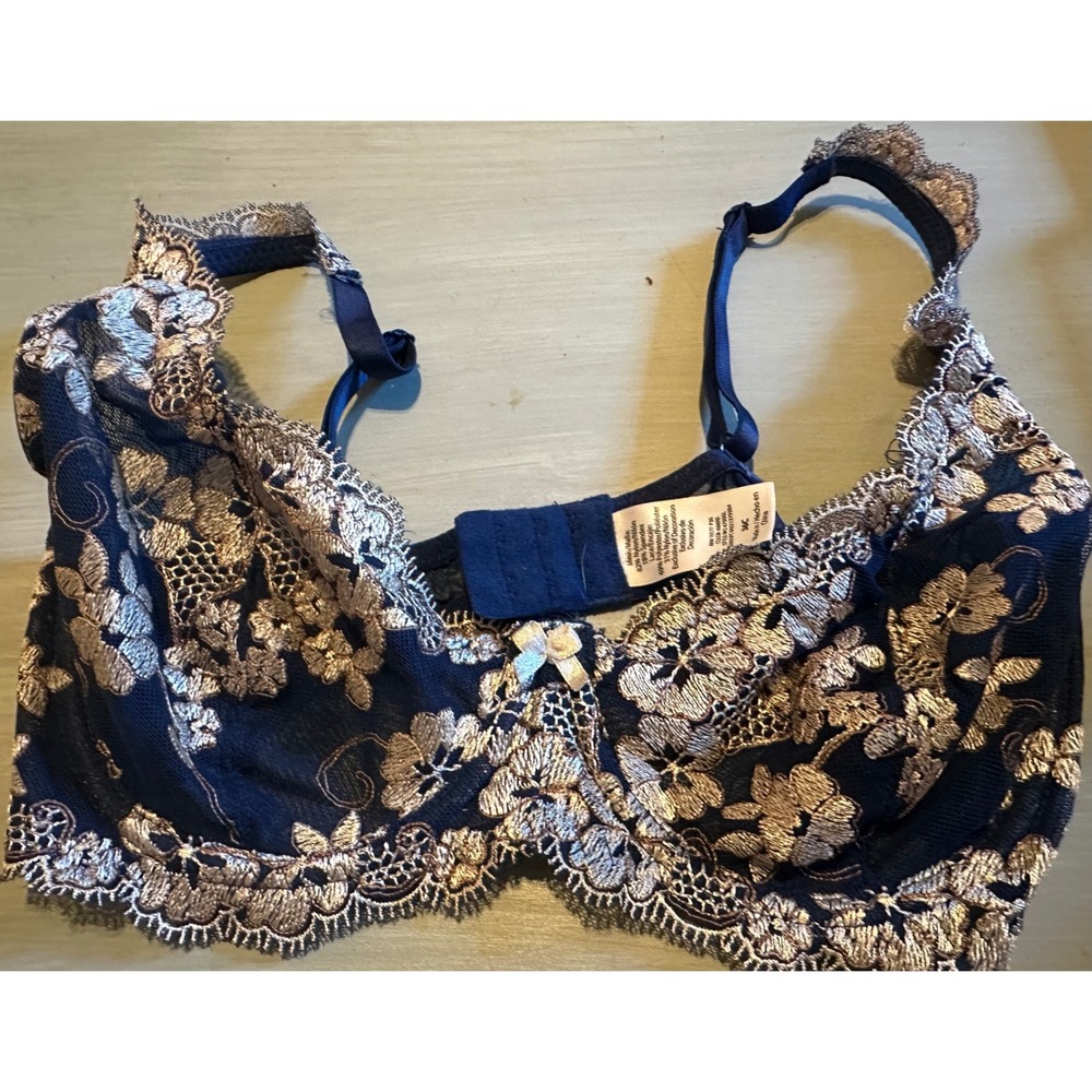 Floral‎ Lace Bra Navy Blue Lined Demi Cup Everyday Comfort 36C
